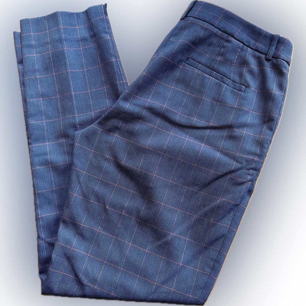 Tahari by Arthur S Levine Blue plaid stretch ankle length trouser pants 4